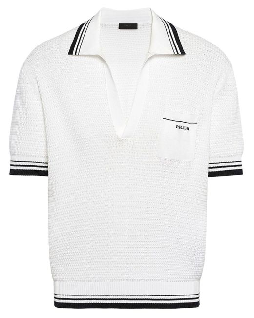 Polo à logo en intarsia Prada pour homme en coloris White