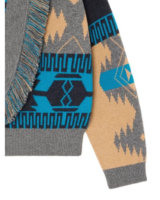Alanui Blue Icon Jacquard Fringe Bomber Jacket