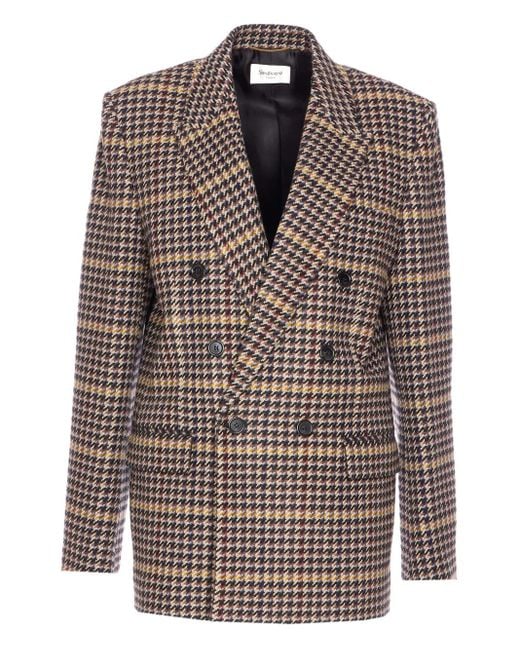 Saint Laurent Geruite Blazer Met Dubbele Rij Knopen in het Brown
