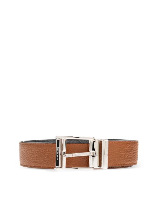 Ferragamo White Monogram-Embossed Reversible Leather Belt for men