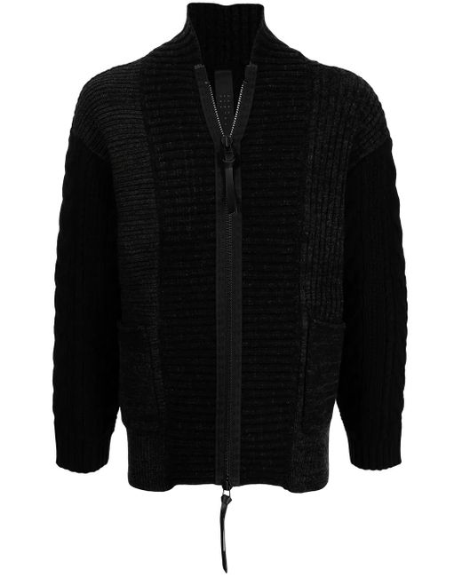 The Viridi-anne Black Chunky-Knit Zip-Up Cardigan for men