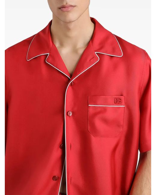 Dolce & Gabbana Red Hawaii Silk Twill Shirt for men