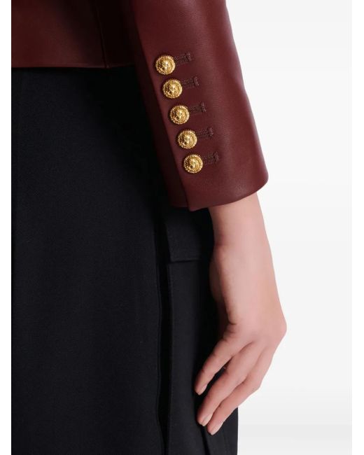 Balmain Brown Double-Breasted Lambskin Jacket
