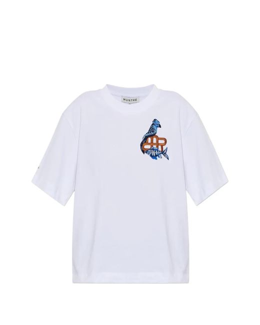 Munthe White Nuri Embroidered-Detail Cotton T-Shirt