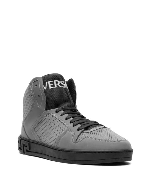 Versace Black Greca-Embossed High-Top Sneakers for men