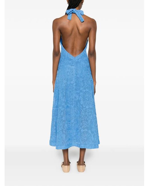 Maje Blue Backless Guipure Maxi Dress