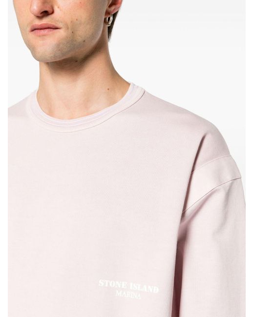 Stone Island Pink Logo-print Cotton Sweatshirt for men