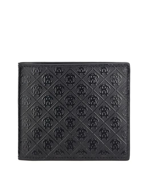 Roberto Cavalli Black Monogram-Embossed Bi-Fold Wallet for men