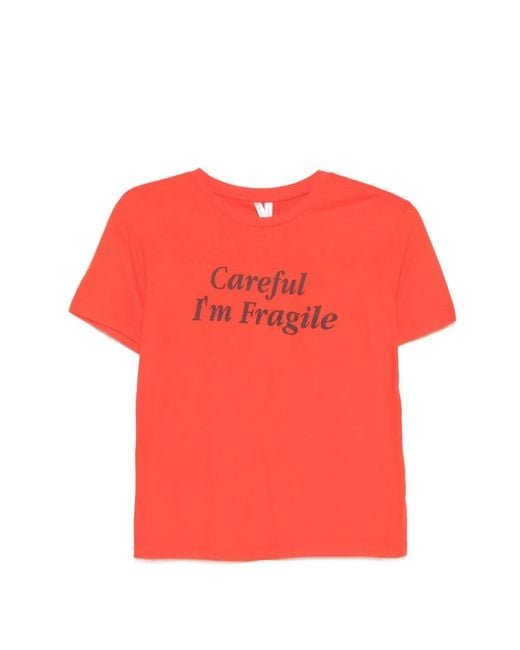GIMAGUAS Red Careful Print-Detail T-Shirt