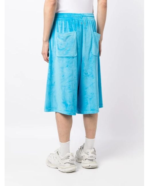 TEAM WANG design Blue Brushed-Effect Drawstring Bermuda Shorts