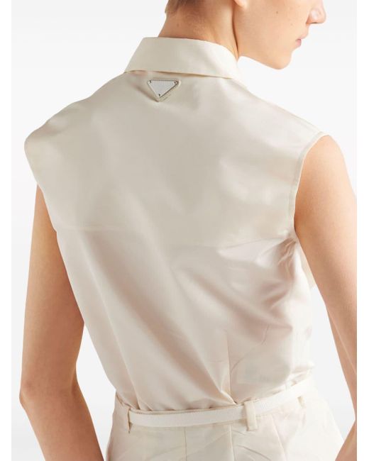 Prada White Zip-up Sleeveless Faille Shirt