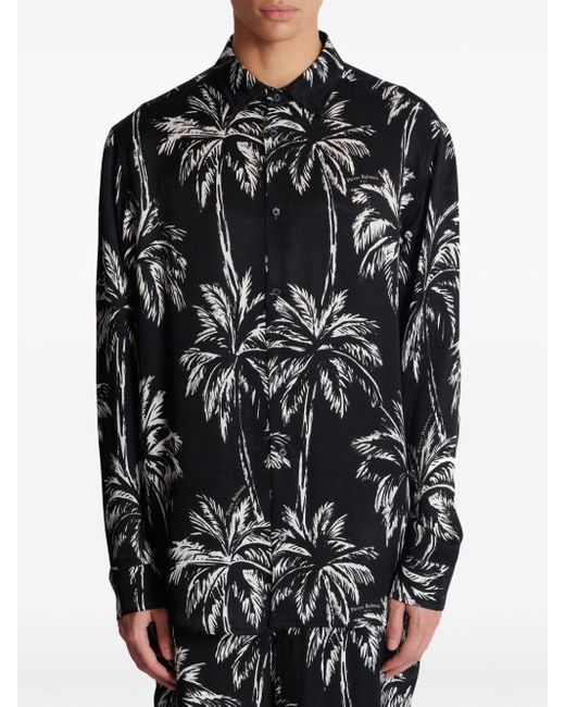 Chemise à imprimé palmier Balmain pour homme en coloris Black