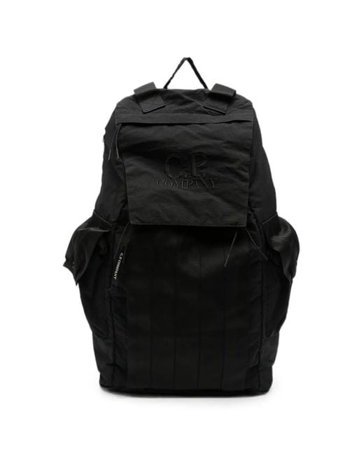 C P Company Black Logo-Embroidered Backpack for men