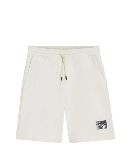 HUGO White Darix Logo-Patch Track Shorts for men