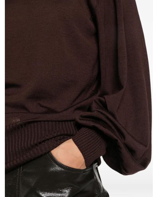 Liviana Conti Brown High-Neck Balloon-Sleeve Sweater