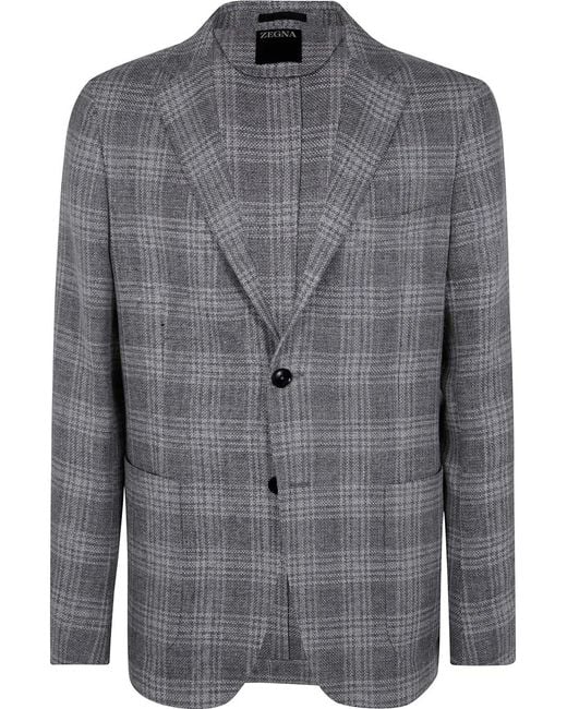 Zegna Gray Check-Pattern Blazer for men