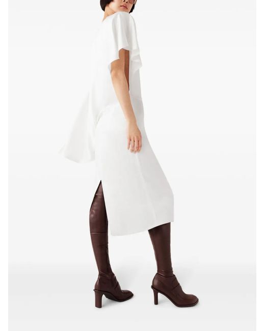 Stella McCartney White Padded-Shoulder Asymmetric Midi Dress