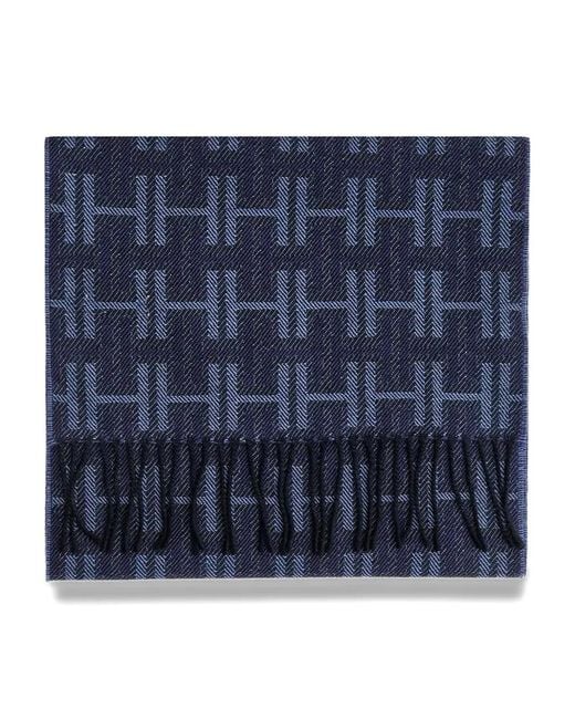 Hackett Blue Monogram-Pattern Scarf for men