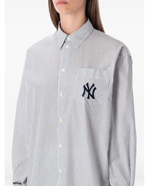 Sporty & Rich Gray Yankees Serif Striped Shirt