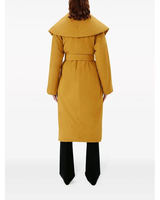 Another Tomorrow Yellow Wrap-Design Belted Puffer Jackets