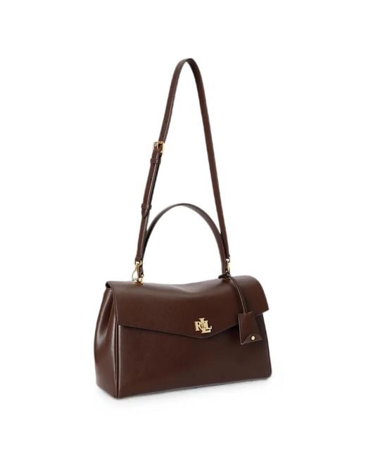 Ralph Lauren Brown Logo-Plaque Leather Tote Bag
