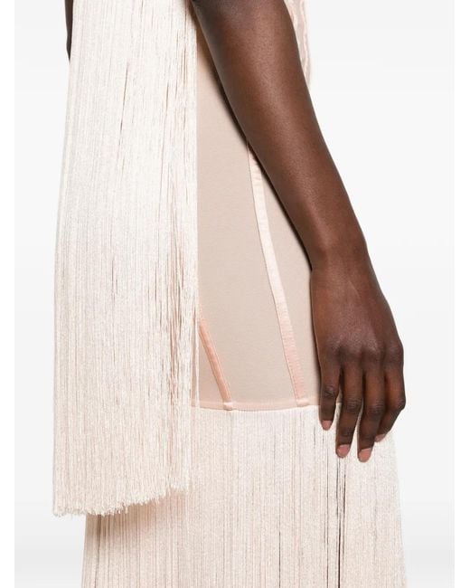 Elisabetta Franchi White Tulle Carpet Dress With Fringes