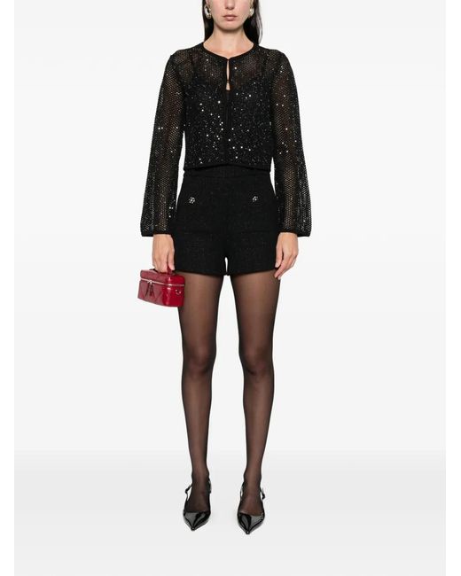 Maje Black Rhinestone Knit Cardigan