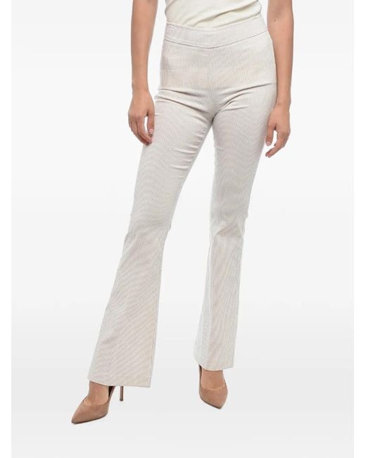 Avenue Montaigne Natural Striped-Pattern Flared-Hem Trousers