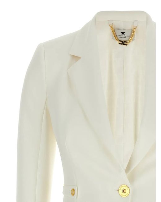 Elisabetta Franchi White Single-Breasted Blazer
