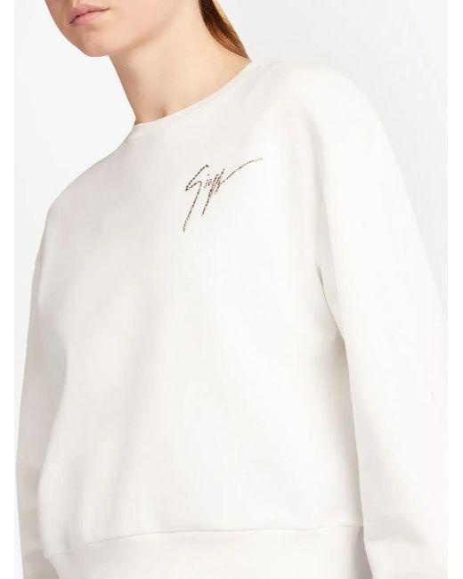 Giuseppe Zanotti White Sauvanne Crystal-Logo Sweatshirt