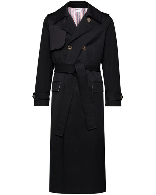 Thom Browne Black Double-Breasted Trench Coat for men