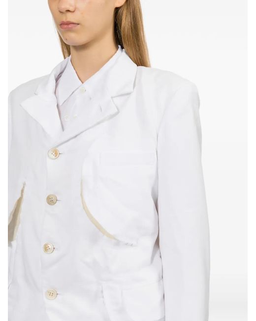 Comme des Garçons White Notched Lapels Buttoned Jacket