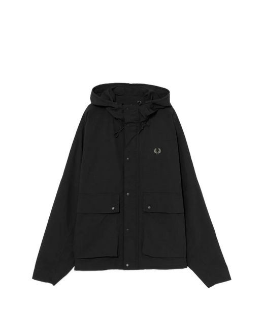 Fred Perry Black Logo-Embroidered Hooded Jacket for men