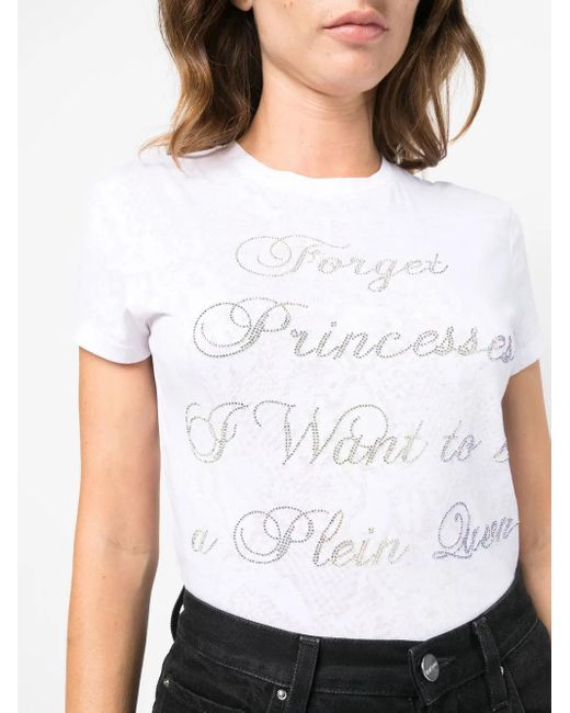 Philipp Plein White Crystal-Embellished Cotton T-Shirt