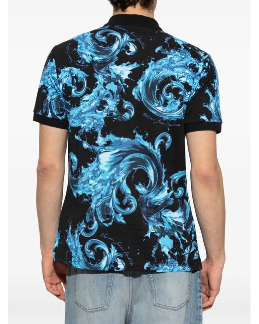 Versace Jeans Couture Blue Printed Short-Sleeve Polo Shirt for men