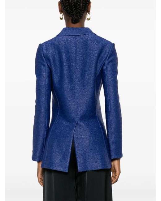 Giorgio Armani Blue Single-breasted Jacket In A Raffia-effect Jacquard Cotton-blend Jersey
