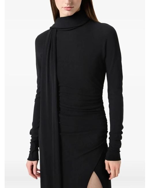 Blumarine Black High-Neck Draped Midi Dress