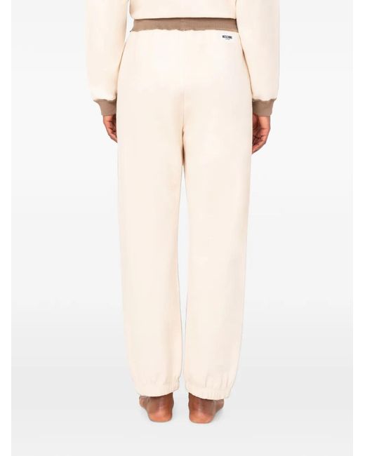 Moschino White Drawstring-Waist Logo-Patch Track Pants