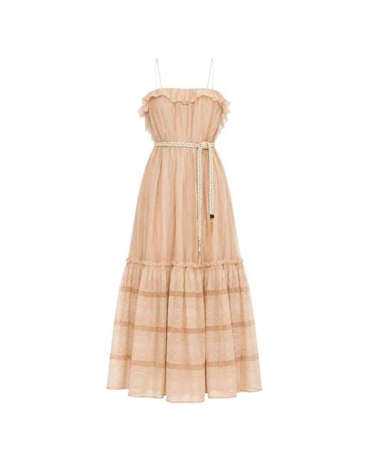 Zimmermann Natural Ruffled Striped Maxi Dress