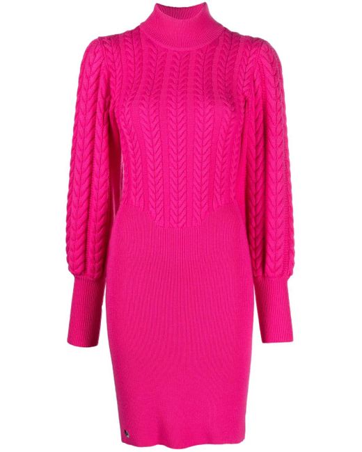Philipp Plein Pink Cable-Knit High-Neck Dress