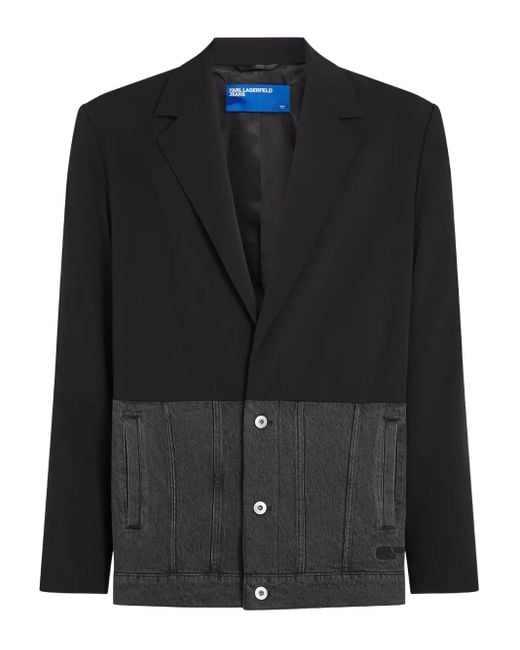 Karl Lagerfeld Black Two-Tone Denim-Inspired Blazer With Classic Lapel for men