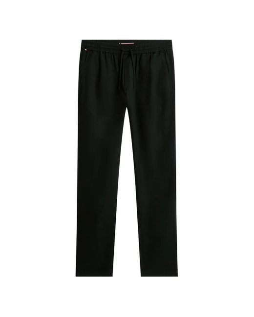 Tommy Hilfiger Black Drawstring Elasticated-Waist Trousers for men