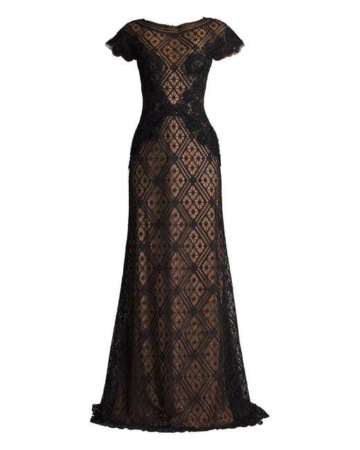 Tadashi Shoji Black Jasi Lace-Panel Evening Gown