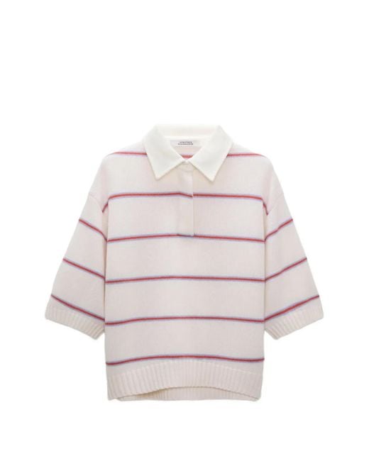 Dorothee Schumacher White Sporty Statements Striped Polo Shirt