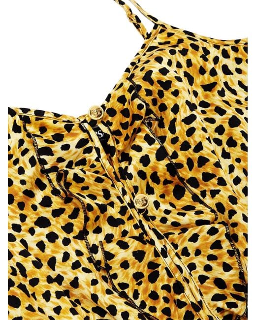 Versace Brown Leopard-Print Ruffled Bodysuit