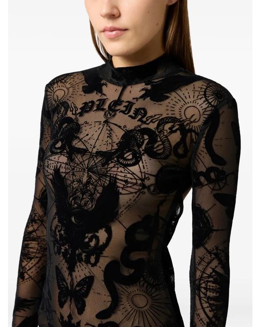 Philipp Plein Black Midi Open-Back Dress