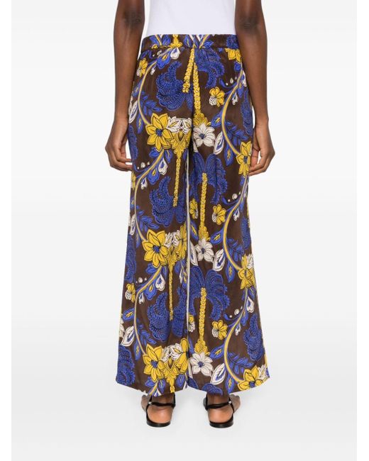 P.A.R.O.S.H. Blue Floral-print Silk Palazzo Trousers