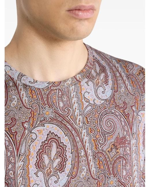 Etro Pink Floral Paisley Cotton T-Shirt for men