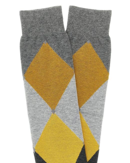 Ballantyne Gray Diamond-Patterned Socks for men