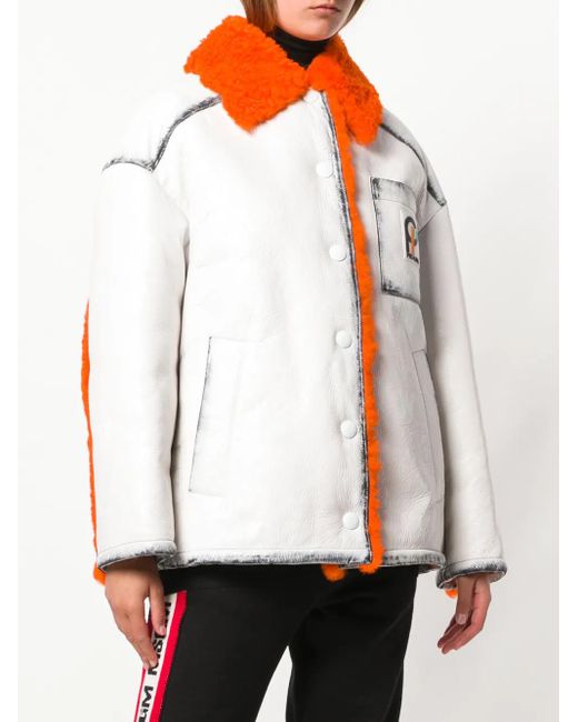 Prada White Shearling-trimmed Leather Jacket